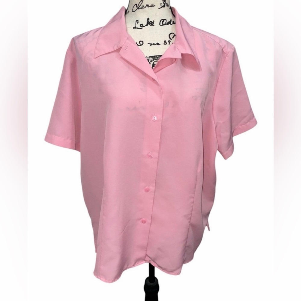 Kathie Lee Dressy Pink Button Down Blouse Women’s Plus Size 18/20W Short Sleeve